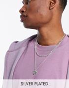 Asos Design 2 Pack Layered Necklace With Chucky Curb Chain And St Chris Pendant In Real Silver Plate