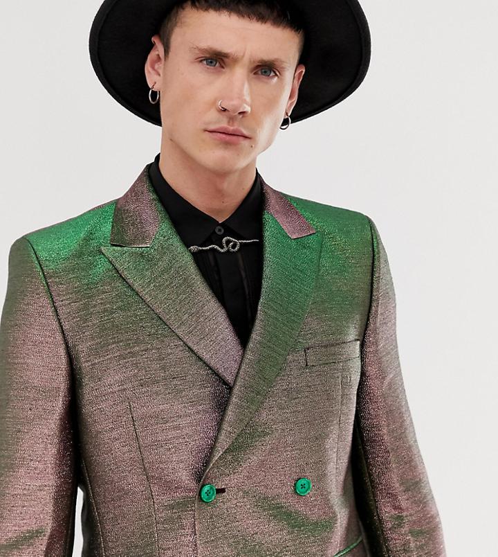 Asos Edition Slim Double Breasted Suit Jacket In Pink Two Tone Metallic - Pink
