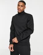 River Island Slim Roll Neck Sweat In Black