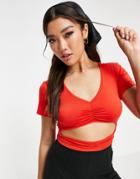 Night Addict Cropped T-shirt With Cut Out Detail In Red - Part Of A Set