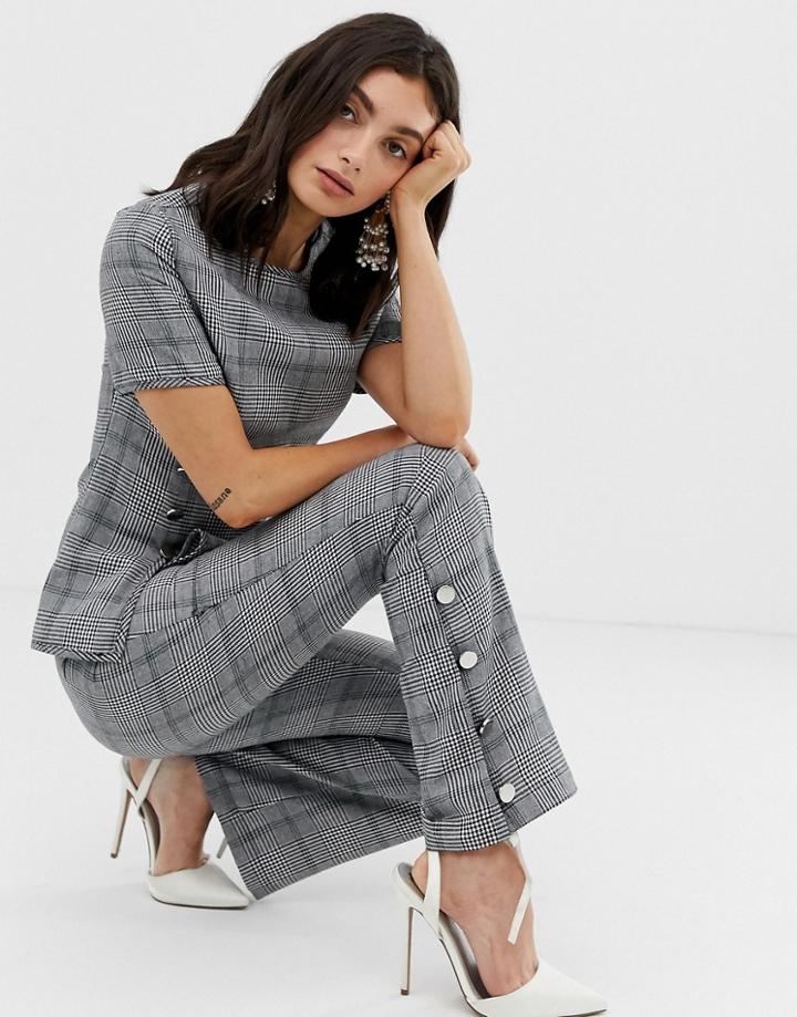 Unique21 Tailored Check High Rise Pants With Silver Buttons-gray
