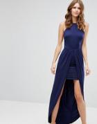 Asos Tall Square Neck Low Back Mini Dress With Maxi Skirt Overlay - Navy