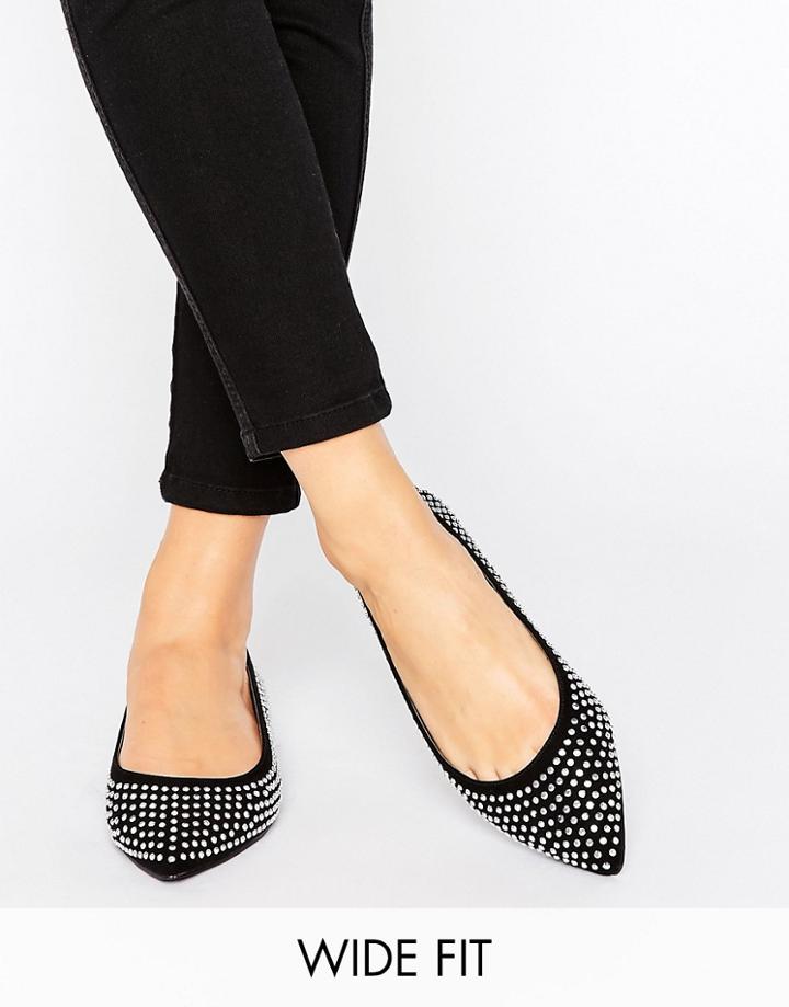 Asos Liezel Wide Fit Embellished Pointed Ballet Flats - Black
