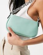 Asos Design 90s Shoulder Bag In Smooth Mint With Chunky Chain-green