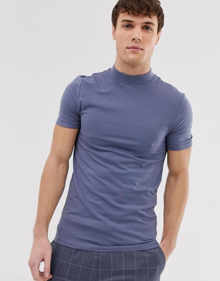 Asos Design Organic Muscle Fit Jersey Turtleneck In Gray