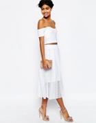 Asos Pleated Lace Midi Skirt - White