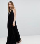 Asos Tall Tie Front Plunge Jersey Maxi Beach Dress - Black