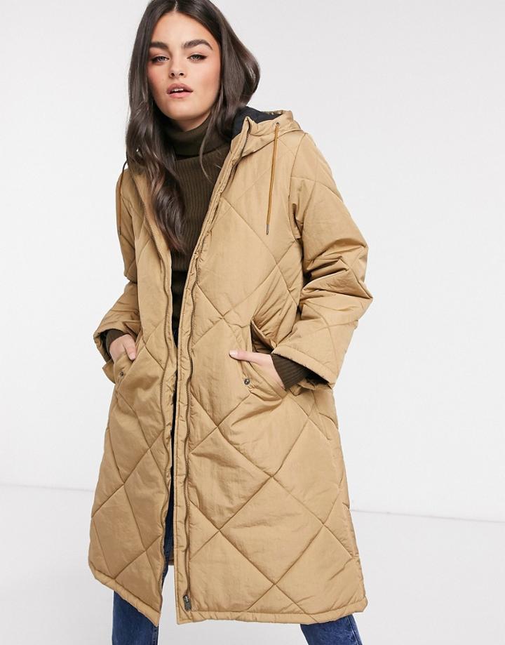 Selected Femme Oversized Quilted Jacket In Tan-brown