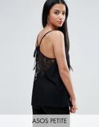 Asos Petite Cami With Lace Detail Back - Black