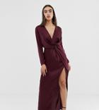 Missguided Satin Maxi Dress With Twist Front And Split In Burgundy - Red
