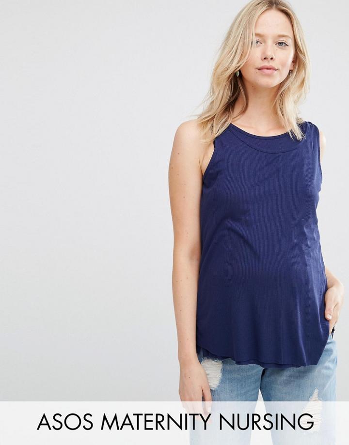 Asos Maternity Nursing Double Layer Rib Tank - Navy