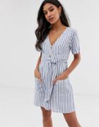Abercrombie & Fitch Button Down Dress In Stripe - Blue