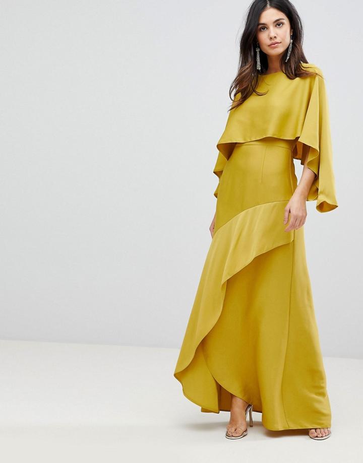Asos Long Sleeve Crop Top Maxi Dress With Kimono Split Skirt - Green