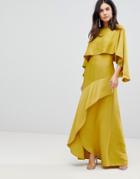 Asos Long Sleeve Crop Top Maxi Dress With Kimono Split Skirt - Green