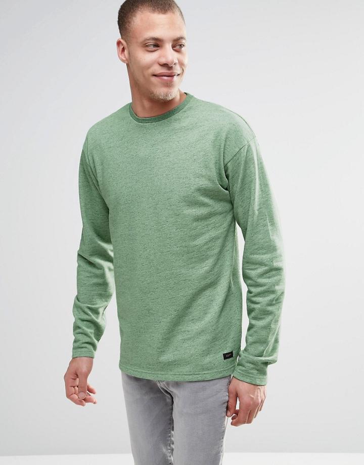Adpt Crew Neck Melange Jumper With Split Hem Detail - Elm Green Melange