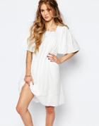 Navy London Angel Smock Dress With Lace Neckline - White