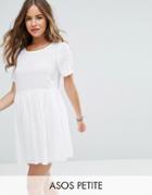 Asos Petite Casual Smock Dress In Grid Texture - White
