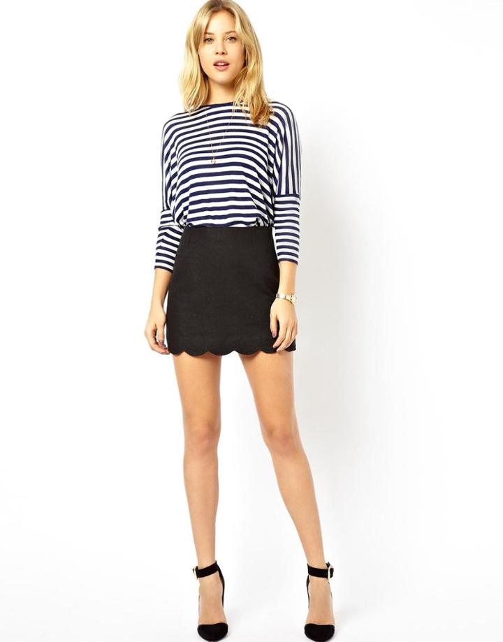Asos Linen Mini Skirt With Scallop Detail