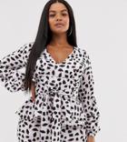 Koco & K Plus Wrap Balloon Sleeve Top In Pink Fleck Print - Multi