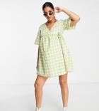 Asos Design Maternity Wrap Smock Mini Dress In Pink And Green Check-multi