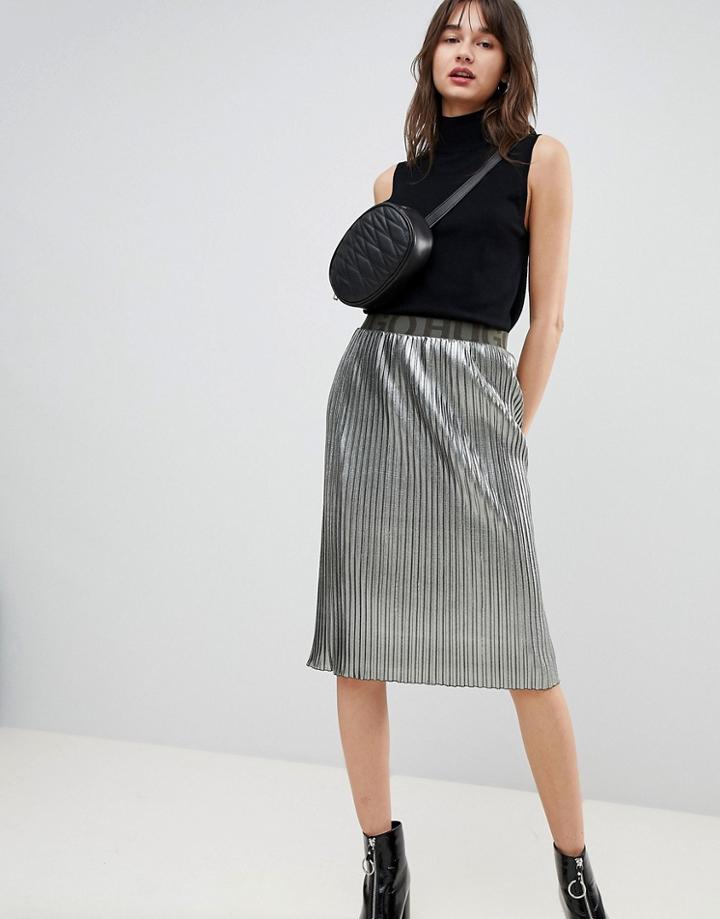 Hugo Metallic Skirt With Logo Waistband - Green
