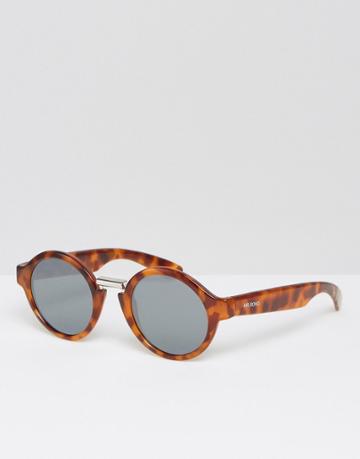 Mr. Boho Round Sunglasses Hackney In Cheetah Tortoise With Silver Lenses Made In Italy - Brown