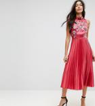 Asos Tall Embroidered Oriental Pleated Midi Dress - Multi