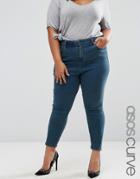 Asos Curve High Waist Ridley Skinny Jeans In London Blue Cynthia Wash