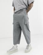 Asos Design Drop Crotch Gray Tapered Smart Pants With Cargo Pockets And Metal Chain