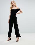 Love Velvet Bardot Frill Jumpsuit - Black