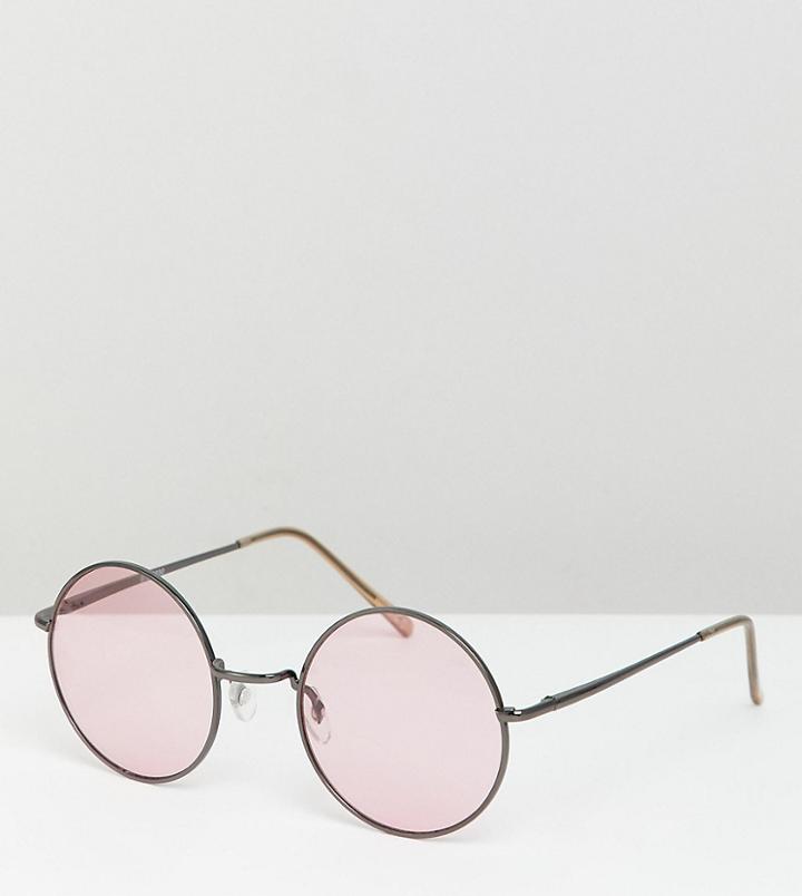 Asos Design Metal Round Sunglasses In Gunmetal - Gray