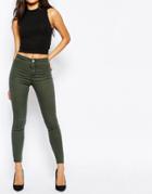 Asos Rivington High Waisted Jeggings In Washed Khaki - Green