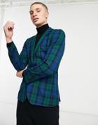 Asos Design Super Skinny Blazer In Black Watch Check-green