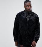 Asos Plus Regular Fit Crushed Velvet Shirt In Black - Black