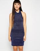 Asos Co-ord Knitted Halter Top In Metallic Yarn - Navy