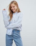 Pull & Bear Cable Knitted Sweater In Blue - Blue
