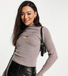 Missguided Long Sleeve Top With Overlayer In Brown