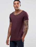 Asos Longline T-shirt With Raw Scoop Neck In Oxblood - Red
