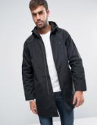 Farah Long Hooded Rain Jacket In Black - Black