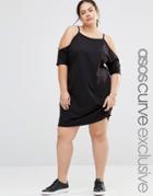 Asos Curve Lightweight Sweat Dress With Cold Shoulder - Black