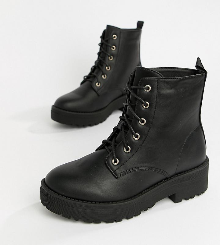 Truffle Collection Lace Up Flat Ankle Boots - Black