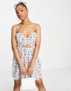 Miss Selfridge Linen Look Cut-out Mini Dress In Strawberry Ditsy Print-multi