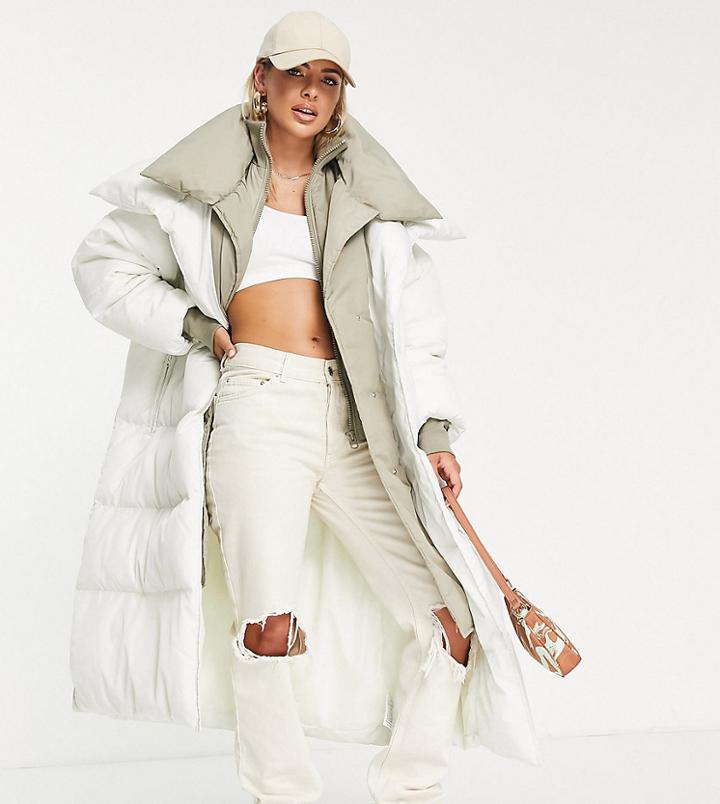 Asyou Double Layer Midaxi Puffer In Sage-black
