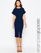 Asos Tall Split Front Dress With Wrap Back - Navy