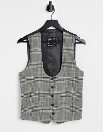 Topman Regular Fit Suit Vest In Gray House Check-grey