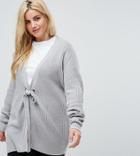 Brave Soul Plus Optimum Tie Front Cardigan - Gray