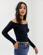Abercrombie & Fitch Cozy Cold Shoulder Top-navy