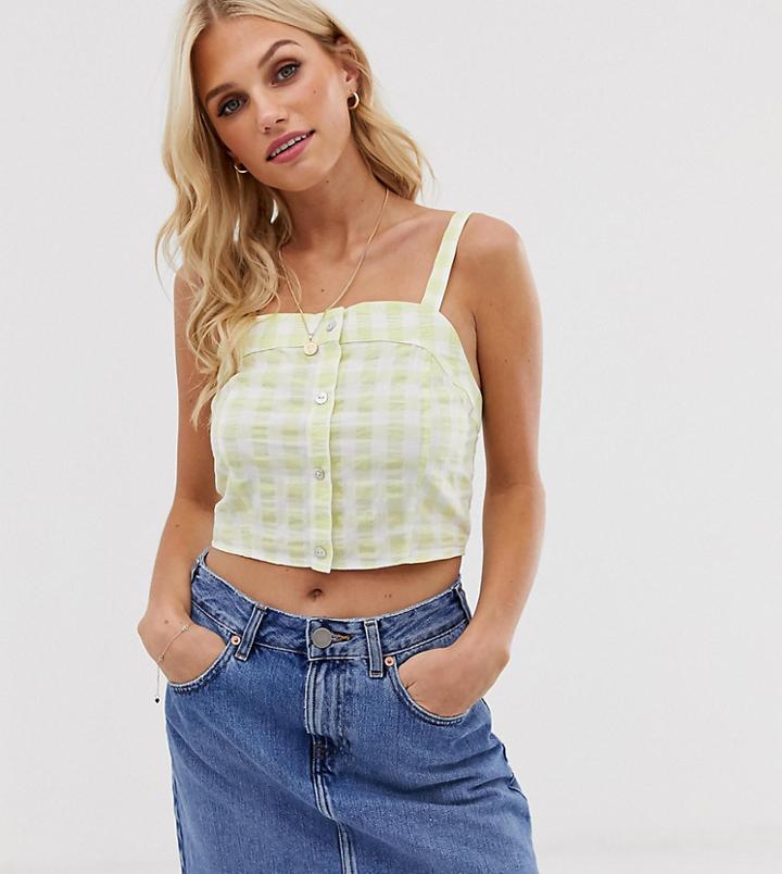 Stradivarius Str Button Front Gingham Cami-yellow