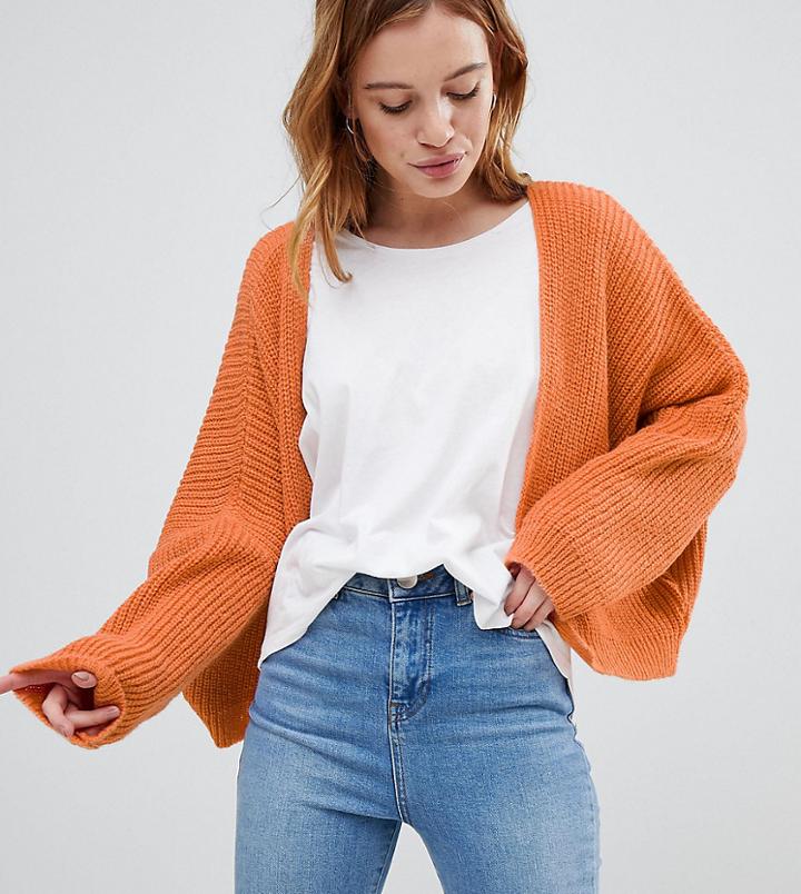 Asos Petite Chunky Cardigan In Fluffy Rib - Orange