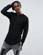 Asos Regular Fit Longline Overhead Shirt With Half Zip Detail - Black
